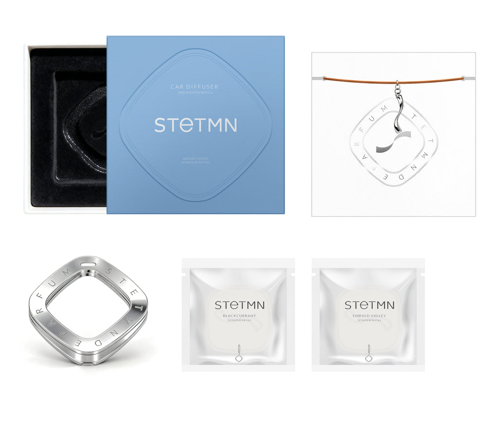 STETMN London Car Fragrance Diffuser Set - portable aroma diffuser with 2 scent tablets